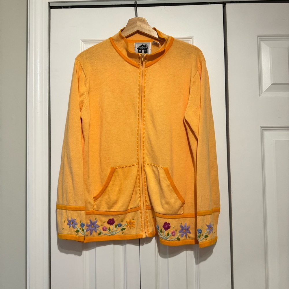 Storybook Knits Orange M Full Zip
Cardigan Sweater Floral Embroidery Long Sleeve